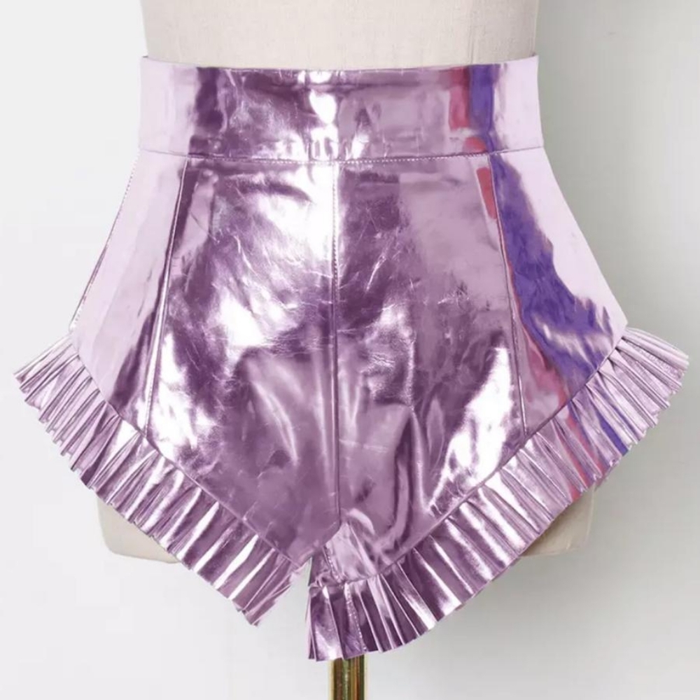 Pink Metallic Ruffle Shorts